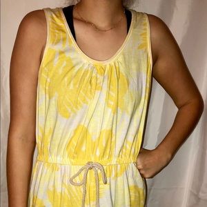 Yellow tropical palm print dress